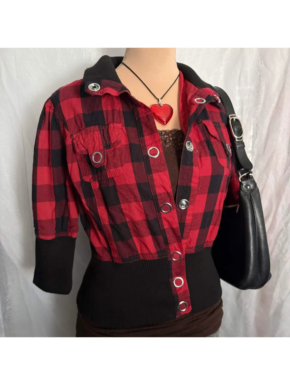 black and red plaid fitted jacket